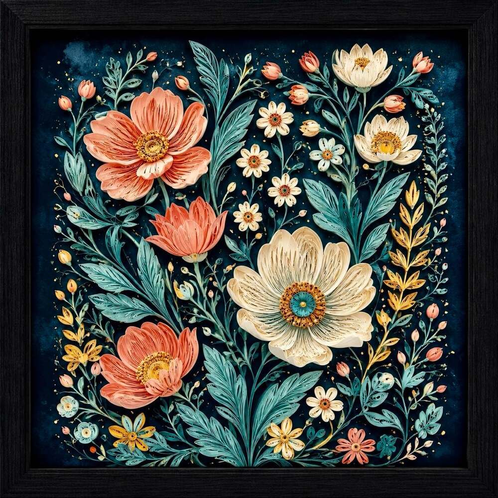 8 X 8 Black Framed Botanical Floral 0 A 2 B